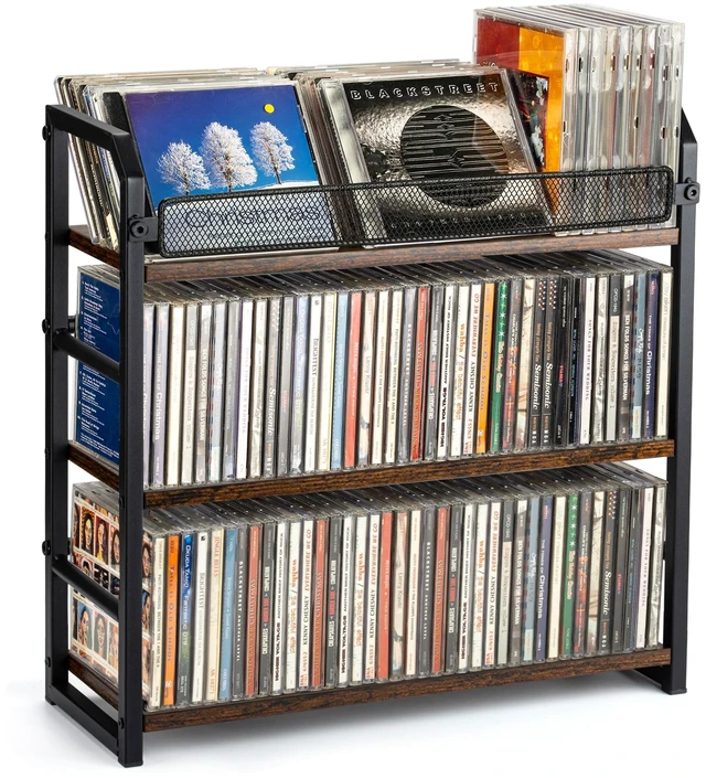Main image of EFYSE 3-Tier CD Rack, Storage and Display Organizer, Compact Space-Saving Holder for Home, Office, or Bedroom, Durable Metal Construction, Holds 114 CDs