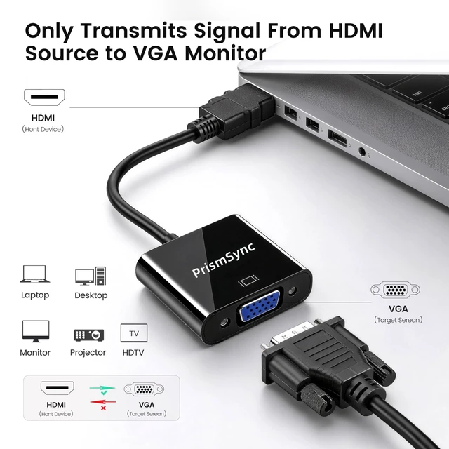 Alt view image 2 of 5 - PrismSync HDMI to VGA Adapter 10-Pack for Laptop to Projector 1080p
