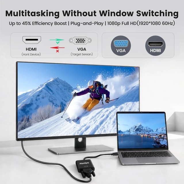 Alt view image 3 of 5 - PrismSync HDMI to VGA Adapter 10-Pack for Laptop to Projector 1080p