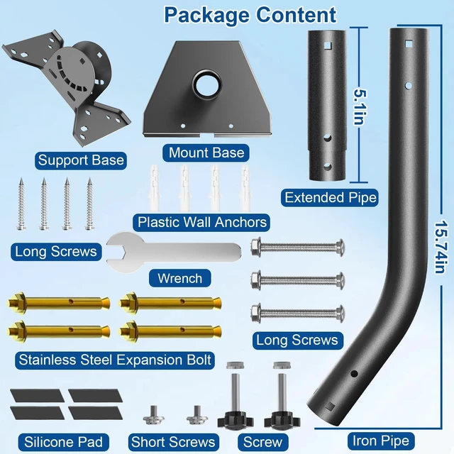Alt view image 5 of 5 - Starlink 4/4X/Gen 3 Mount, Adjustable Wall & Roof Mounting Kit Compatible with Starlink V3/4/4X Standard Dish for Concrete or Wood Walls, Easy Installation, Include Aluminium Pipe Adapter