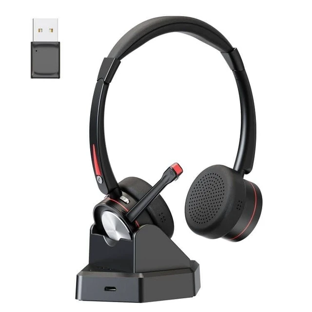 Alt view image 2 of 5 - Beebang Bluetooth Headset with Microphone & Mute Button, 40H Working Time, Noise Canceling Wireless Headset with USB Adapter for PC Work Office Laptop Teams Conference Meeting Call Center