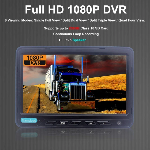 Alt view image 2 of 5 - CAMSLEAD 9 inch Monitor 1080P Rear View Camera System with Wired, DVR Recorder, Support 256GB SD Card, 4 Channel Input, Quad Split Screen, 1080P Backup Camera for Trucs, Trailer, Motorhome, Caravans