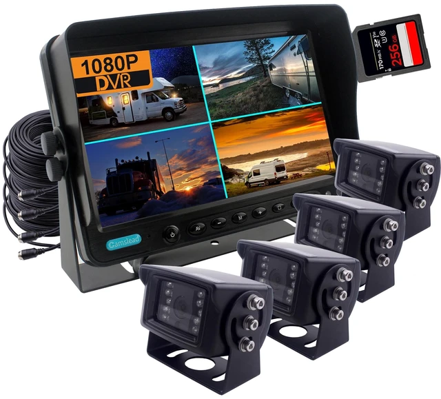 Main image of CAMSLEAD 9 inch Monitor 1080P Rear View Camera System with Wired, DVR Recorder, Support 256GB SD Card, 4 Channel Input, Quad Split Screen, 1080P Backup Camera for Trucs, Trailer, Motorhome, Caravans
