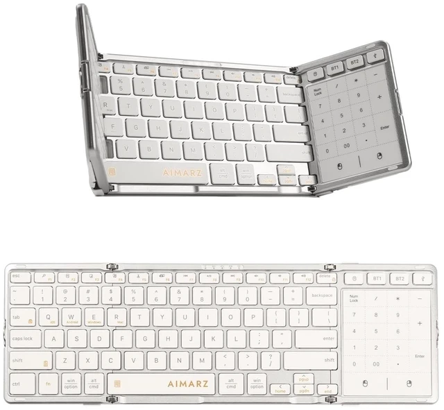 Main image of AIMARZ AF01 Foldable Keyboard, Full-Size Keys, Touchpad/Number Pad, White