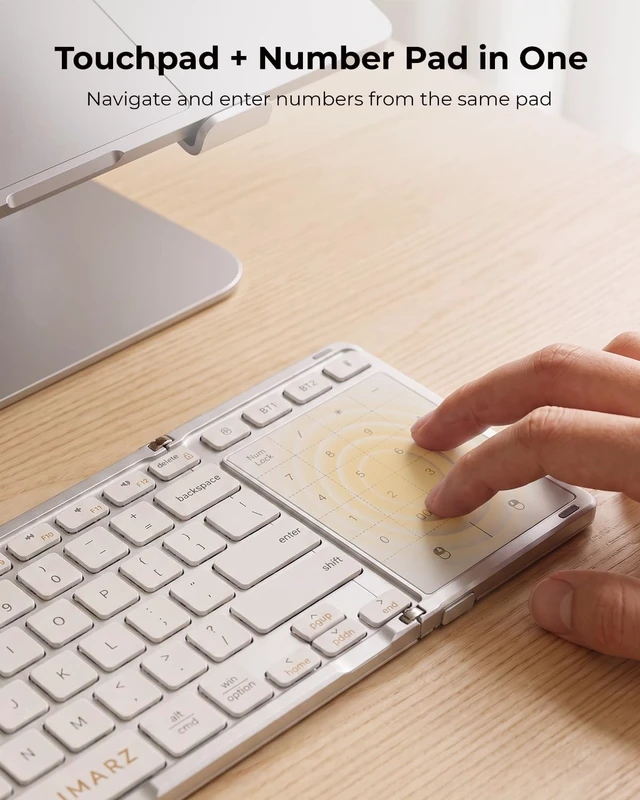 Alt view image 4 of 5 - AIMARZ AF01 Foldable Keyboard, Full-Size Keys, Touchpad/Number Pad, White