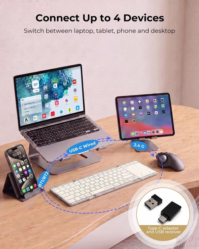 Alt view image 5 of 5 - AIMARZ AF01 Foldable Keyboard, Full-Size Keys, Touchpad/Number Pad, White