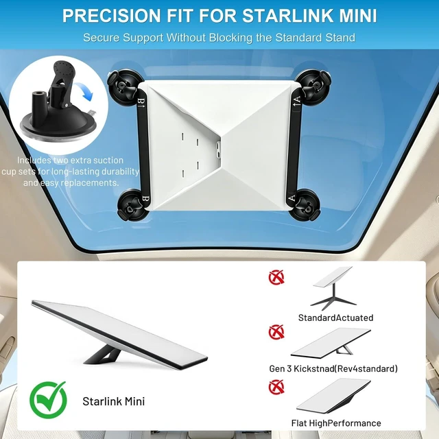 Alt view image 3 of 5 - Spongiduits Starlink Mini Car Mount Suction Cup Holder for Window & Sunroof, Secure Vehicle Mounting Kit with 2 Spare Cups and Anti-Slip Pad, Starlink Mini Accessories for RV, Truck, Boat, Black