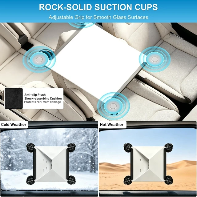 Alt view image 4 of 5 - Spongiduits Starlink Mini Car Mount Suction Cup Holder for Window & Sunroof, Secure Vehicle Mounting Kit with 2 Spare Cups and Anti-Slip Pad, Starlink Mini Accessories for RV, Truck, Boat, Black