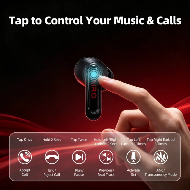Alt view image 4 of 5 - AIRO Duo Touch Screen Wireless Earbuds, Bluetooth 5.4 ANC in-Ear Headphones