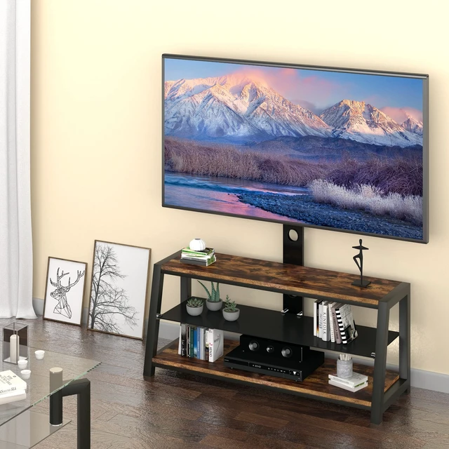 Alt view image 2 of 5 - Meihua Wood Entertainment Center TV Stand Console with Swivel Mount for 32-65 inch Flat Panel&Curved Screen TV, Height Adjustable Entertainment Stand with Cable Management