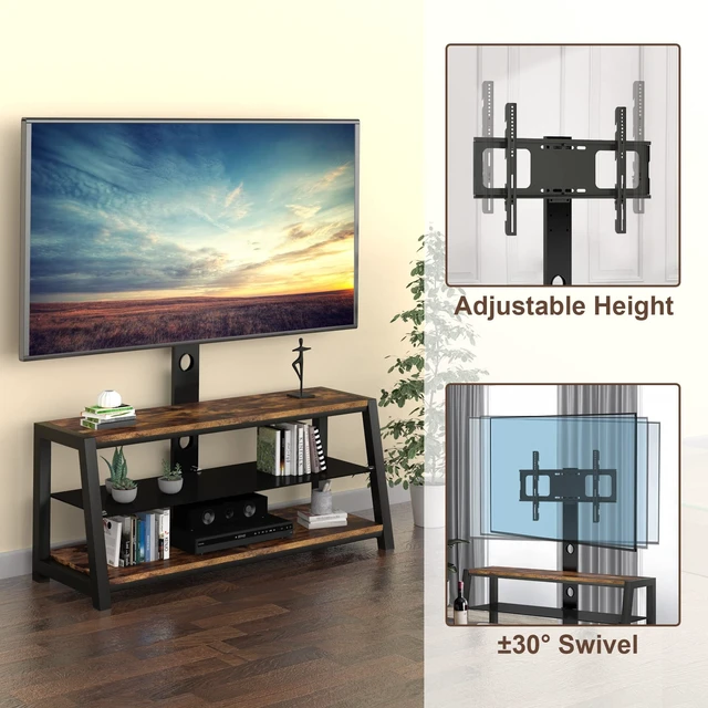 Alt view image 4 of 5 - Meihua Wood Entertainment Center TV Stand Console with Swivel Mount for 32-65 inch Flat Panel&Curved Screen TV, Height Adjustable Entertainment Stand with Cable Management