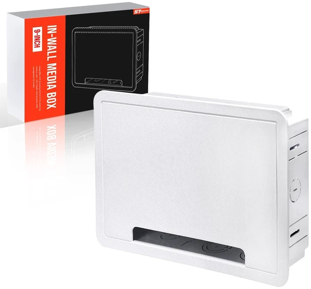 Main image of 9" Recessed in-Wall Media Box with Outlet - Cable Management Enclosure for TV, WiFi Router & Network Devices - Flush Mount Wall Box for Samsung One Connect, Streaming Players (White)