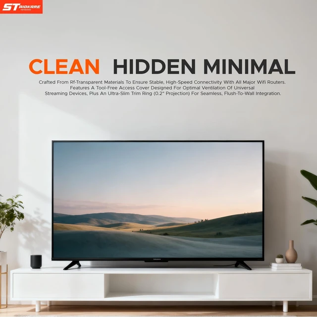 Alt view image 3 of 5 - 9" Recessed in-Wall Media Box with Outlet - Cable Management Enclosure for TV, WiFi Router & Network Devices - Flush Mount Wall Box for Samsung One Connect, Streaming Players (White)