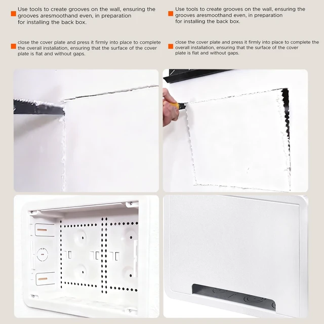 Alt view image 5 of 5 - 9" Recessed in-Wall Media Box with Outlet - Cable Management Enclosure for TV, WiFi Router & Network Devices - Flush Mount Wall Box for Samsung One Connect, Streaming Players (White)