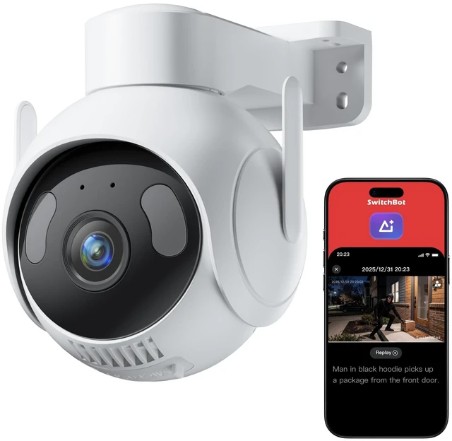 Main image of SwitchBot 3K PTZ Outdoor Security Camera, AI Video Search, Scene Alert & Daily Activity Report, 360 Auto Tracking, 5MP, 2.4GHz WiFi, Compatible with Alexa, Google, HA Through RTSP