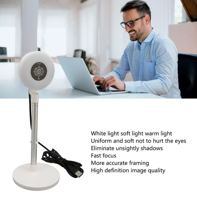 Alt view image 5 of 5 - Anu Limen & Phone Holder, 1080P Built in Microphone Autofocus Multifunctional 3 Adjustable Light Modes Retractable Pole USB Webcam for Online Course(White)