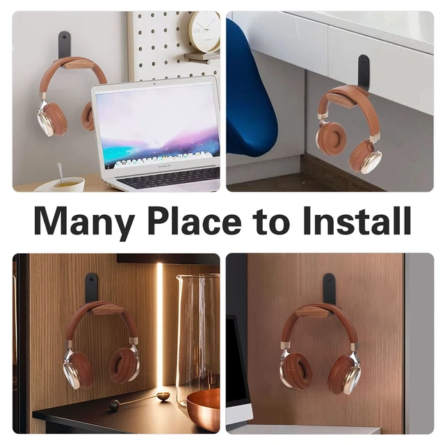 Alt view image 2 of 5 - Walnut Wood Headphone Wall Mount, Wide Curved Headband Support (2 Pack)