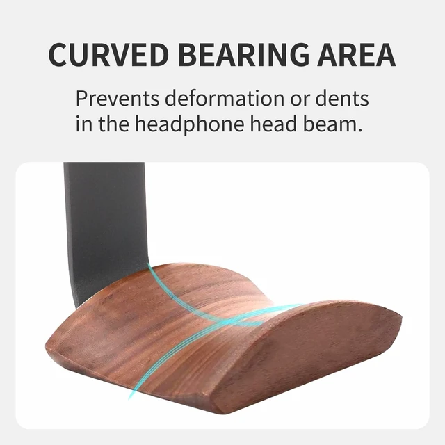 Alt view image 3 of 5 - Walnut Wood Headphone Wall Mount, Wide Curved Headband Support (2 Pack)