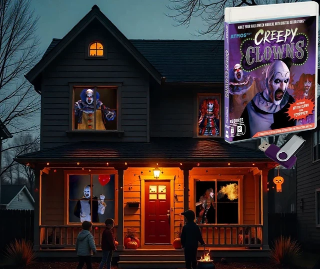 Main image of AtmosFX Creepy Clowns Digital Decoration on USB Includes 17 Atmosfx Video Effects for Hallloween