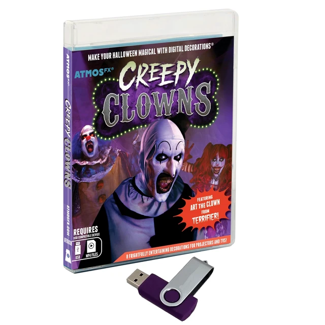 Alt view image 5 of 5 - AtmosFX Creepy Clowns Digital Decoration on USB Includes 17 Atmosfx Video Effects for Hallloween
