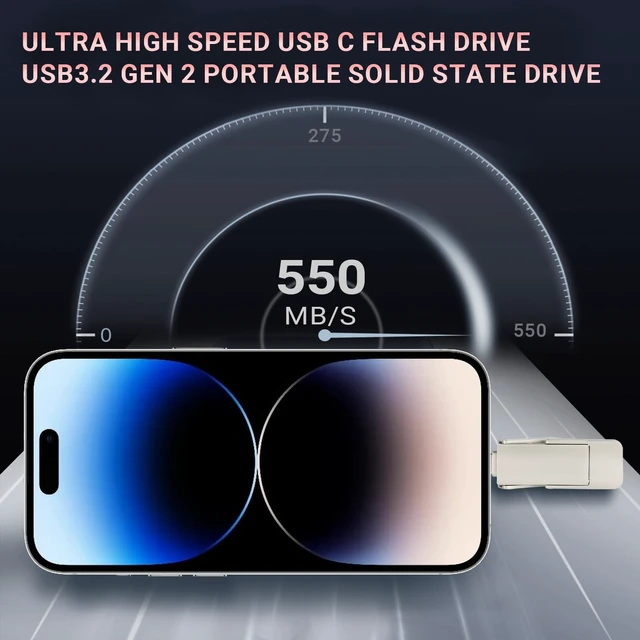 Alt view image 2 of 5 - 256GB 550MB/S USB C Flash Drive,2-in-1 Type C+ USB A 3.2 Gen2 Thumb Drive