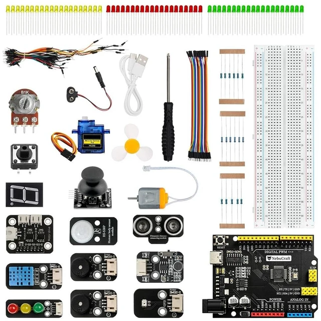Main image of NebuCraft UNO R3 STEAM Starter Kit, Full Electronic Components for Circuit Experiments, Compatible with Arduino IDE