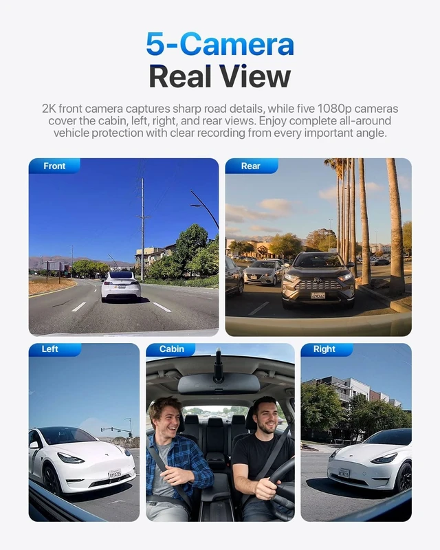 Alt view image 4 of 5 - 5 Channel 2K 360 Dash Cam, Modular Adjustable Side Cams for License Plate Visibility, STARVIS & STARVIS 2 Front & Rear, Parking Mode, G-Sensor, GPS, 5G WiFi, App, Free 128GB High Speed Card + Acc Kit
