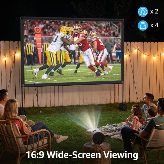Alt view image 2 of 5 - 120 Inch Projector Screen with Stand Outdoor Large Adjustable Height 4K Portable White Standing Projector Screens for Outdoor Camping and Backyard Out Door