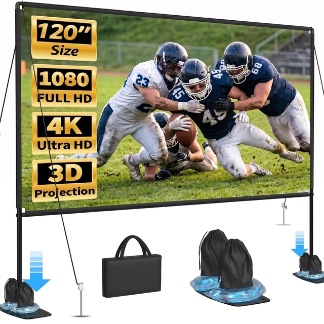 Main image of 120 Inch Projector Screen with Stand Outdoor Large Adjustable Height 4K Portable White Standing Projector Screens for Outdoor Camping and Backyard Out Door