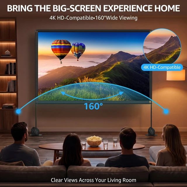 Alt view image 5 of 5 - 120 Inch Projector Screen with Stand Outdoor Large Adjustable Height 4K Portable White Standing Projector Screens for Outdoor Camping and Backyard Out Door