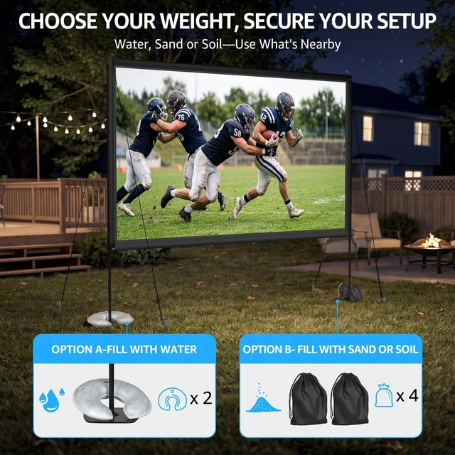 Alt view image 3 of 5 - 120 Inch Projector Screen with Stand Outdoor Large Adjustable Height 4K Portable White Standing Projector Screens for Outdoor Camping and Backyard Out Door