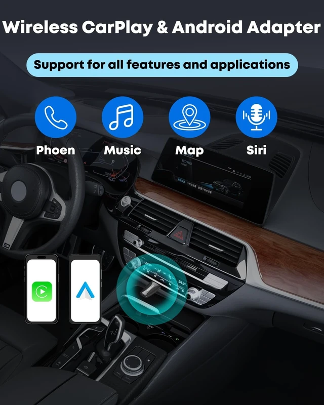 Alt view image 2 of 5 - Wireless CarPlay & Android Auto Adapter - Fast & Stable Connection, Plug & Play, Universal Fit for iOS 10+/Android 11+, Transform Your Wired System to Wireless with Type-C/USB-A for 800+