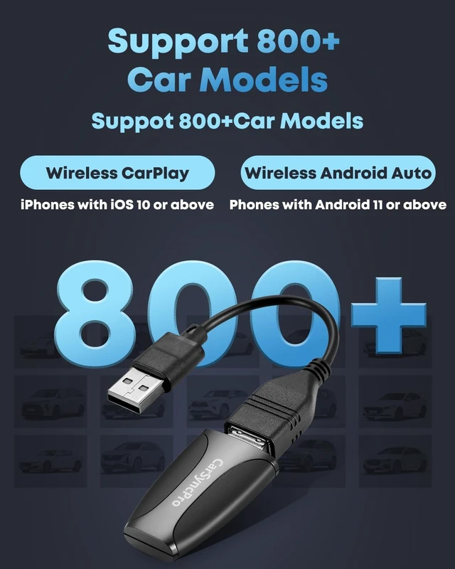 Alt view image 3 of 5 - Wireless CarPlay & Android Auto Adapter - Fast & Stable Connection, Plug & Play, Universal Fit for iOS 10+/Android 11+, Transform Your Wired System to Wireless with Type-C/USB-A for 800+