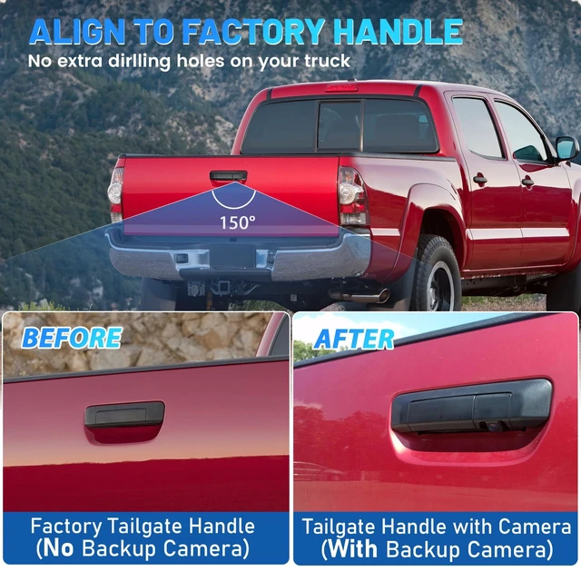 Alt view image 3 of 5 - EWAY Tailgate Handle Backup Camera for 2005-2014 Toyota Tacoma, Liftgate Door Handle Latch Replacement Reverse Rear View Back Up Camera, RCA Aftermarket Input, Replaces# 6909004020 69090-04020