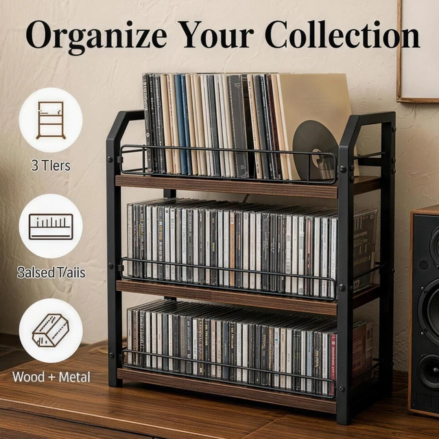 Alt view image 3 of 5 - HLiikuikin 3-Tier CD Display Shelf, CD Storage Rack for CDs, Records, Media Organizer for Home Office Desktop