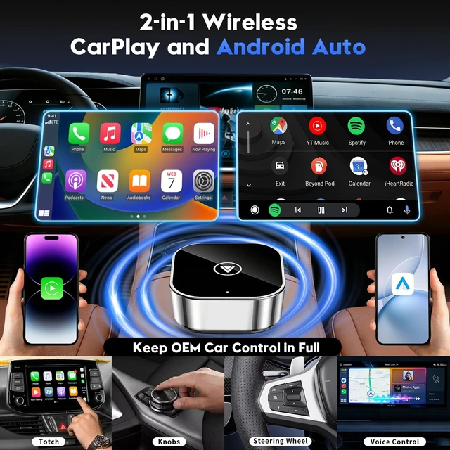 Alt view image 2 of 5 - 2-in-1 Wireless CarPlay and Android Auto Adapter, 2026 Upgraded Wired to Wireles s Converter, Wireless CarPlay Adapter for Apple iPhone & Android,Plug-and-Play, Stylish and Compact Desig