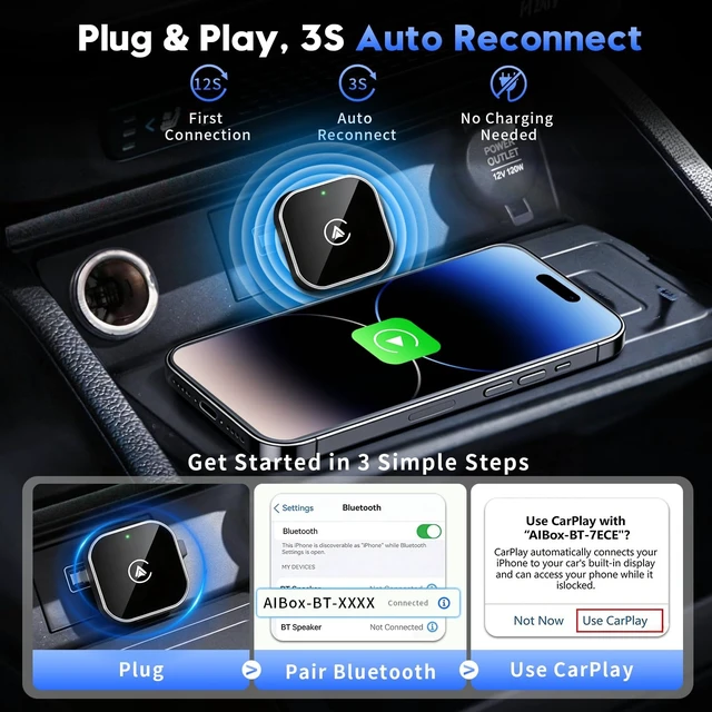 Alt view image 5 of 5 - 2-in-1 Wireless CarPlay and Android Auto Adapter, 2026 Upgraded Wired to Wireles s Converter, Wireless CarPlay Adapter for Apple iPhone & Android,Plug-and-Play, Stylish and Compact Desig
