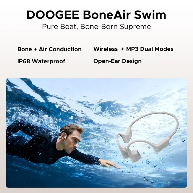 Alt view image 2 of 5 - DOOGEEEco Bone Air Swim Bone Conduction Headphones Open Ear Wireless Waterproof Headphones 64GB IP68 Dual Conduction Headphones 8H Playtime Open Ear Sports Headphones for Cycling Swiming - LGra