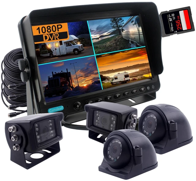 Main image of CAMSLEAD 9 inch Screen 1080P Backup Camera System with Wired, DVR Recorder, Quad Split Screen, Car Monitor + 2X Waterproof Reversing Cameras + 2X Safety Sides Camera, for Camper, Trailers, Truck, RV