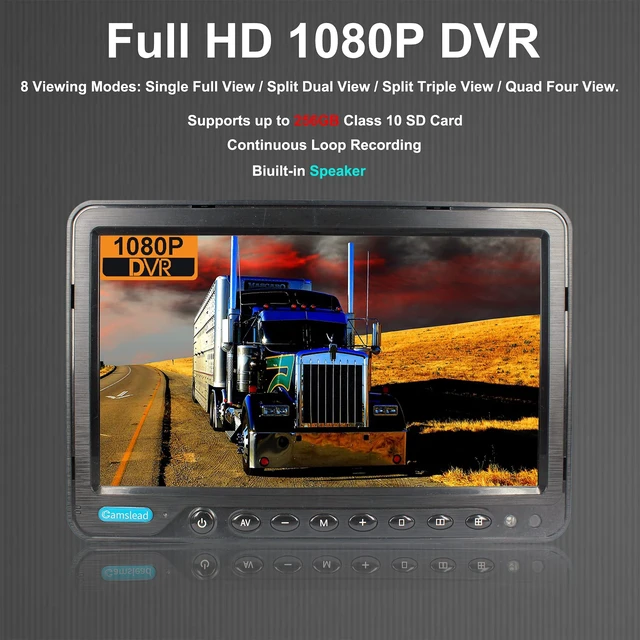 Alt view image 2 of 5 - CAMSLEAD 9 inch Screen 1080P Backup Camera System with Wired, DVR Recorder, Quad Split Screen, Car Monitor + 2X Waterproof Reversing Cameras + 2X Safety Sides Camera, for Camper, Trailers, Truck, RV