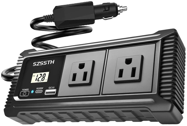 Main image of 200W Car Power Inverter DC12V to AC110V, Car Charger with Dual AC Outlet 18W QC 3.0 USB-A and PD27W USB-C Fast Charger and Car Cigarette Lighter, Power Inverters for Road Trip,Camping,Work (Black)