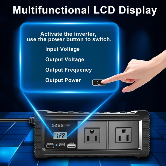 Alt view image 4 of 5 - 200W Car Power Inverter DC12V to AC110V, Car Charger with Dual AC Outlet 18W QC 3.0 USB-A and PD27W USB-C Fast Charger and Car Cigarette Lighter, Power Inverters for Road Trip,Camping,Work (Black)