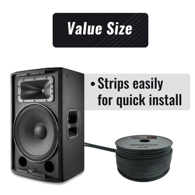 Alt view image 3 of 5 - Sinus Live 12AWG Gauge Speaker Cable Speaker Wire Black 50FT 100FT (12GA-100FT),Elastic PVC, Great Use for Car Speakers Stereos, Home Theater Speakers, Surround Sound, Radio