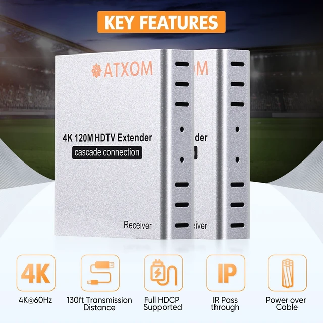 Alt view image 4 of 5 - ATXOM 4K HDMI Extender Over Single Cat5E/6/7 Ethernet LAN Cable Up to 230ft, Supports IR, HDCP, RS232 and PoC
