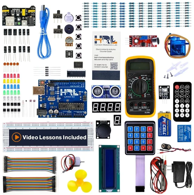 Main image of Horizon Uno Electronics Starter Kit with Video Lessons Arduino-Compatible Board, Sensors, LEDs, Servos & More Learn Electronics & Coding for Beginners