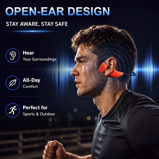 Alt view image 5 of 5 - STANDGOOD Bone Conduction Headphones, Open-Ear Swimming Headphones Orange