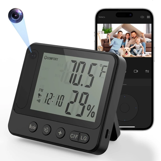 Main image of MEBAO 4K WiFi Hidden Camera Clock with Hygrometer & Thermometer