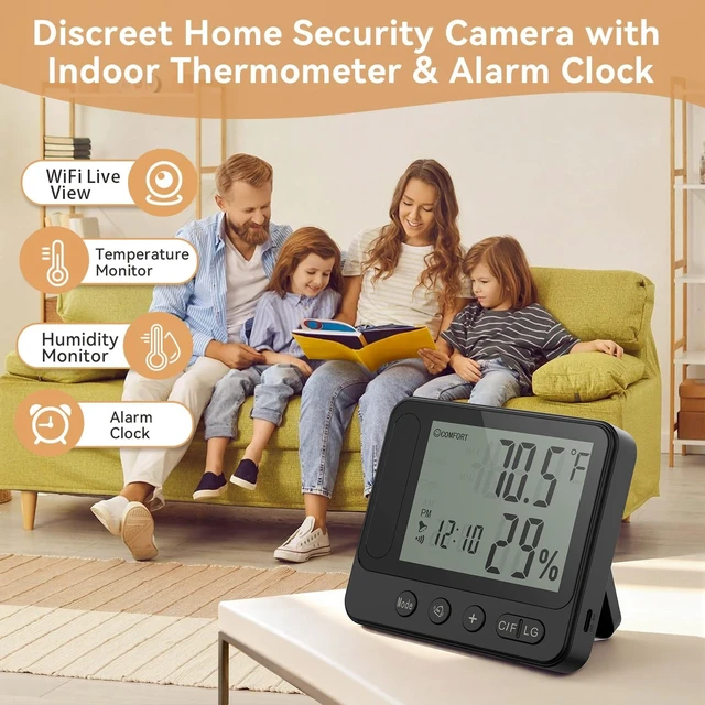 Alt view image 2 of 5 - MEBAO 4K WiFi Hidden Camera Clock with Hygrometer & Thermometer