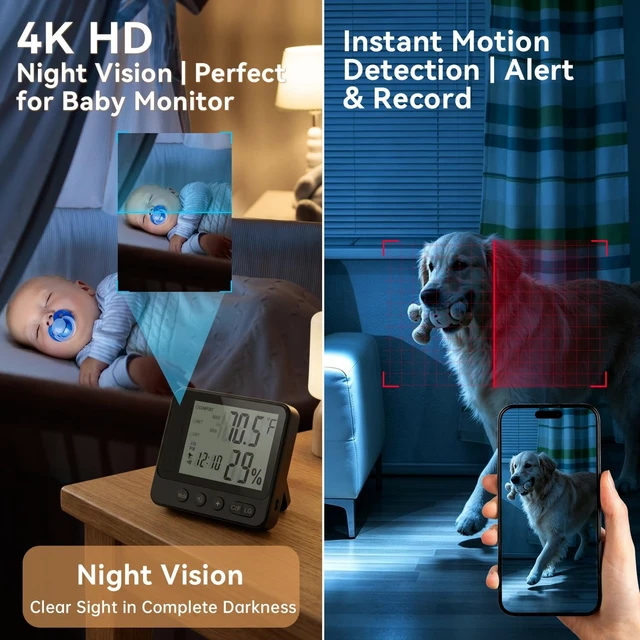 Alt view image 3 of 5 - MEBAO 4K WiFi Hidden Camera Clock with Hygrometer & Thermometer