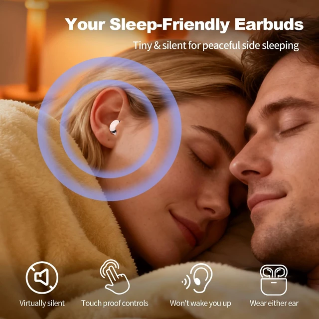 Alt view image 2 of 5 - Kibubu Air 10 Mini Wireless Sleep Earbuds with LED Display & Charging Case 42 dB Noise Cancellation, Ultra-Mini & Invisible Fit, Ultra-Light 2.3 g Each,Side-Sleeper Comfort, 25H Playtime (Whit